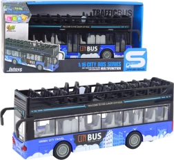 Divstāvu pilsētas autobuss 1:16 ar piedziņu, gaismām un skaņām – zils
