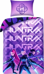 Divpusējs gultas veļas komplekts K-Pop Demon Hunters Huntrix un Saja Boys violetā krāsā