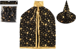 Bērnu burvja cepure un apmetnis, melni‑zelts, diametrs 38 cm