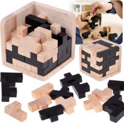 Koka 3D loģiskā Tetris kuba puzle melnā/dabīgā krāsā