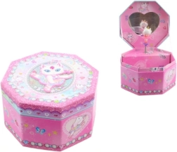 Rozā muzikālā rotaslietu lādīte ar balerīnu un spogulīti