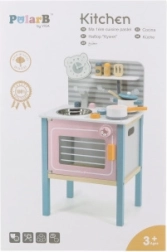 Wooden children's kitchen with stove and oven