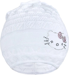 Adīta cepurīte–šalle New Baby ar kaķenītes motīvu, balta 104 (3–4 gadi)