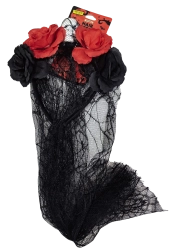 Halloween headband with veil, roses and skull - 1 piece
