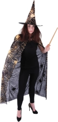 Witch cloak and hat with cobwebs for adults