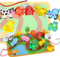 Wooden Lacing Farm – Educational Set with Board and Animals