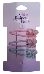 Pink set of glittery butterfly hair clips (3 pcs)