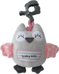 Plīša mūzikas pūce Baby Mix rozā ar klipsi
