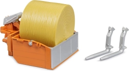 Bruder loading box with forks and a bale of straw