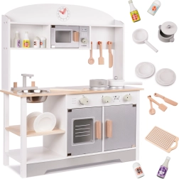 Koka bērnu virtuvīte no MDF ar piederumiem, pelēka, 82 cm