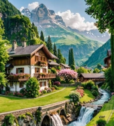 Dimanta gleznošana Māja Šveices kalnos 30x40 cm