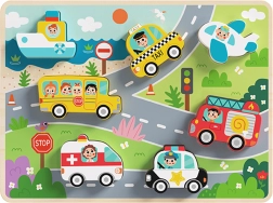 Tooky Toy koka Montessori ieliktnis – transportlīdzekļi (7 gab.)