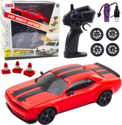 RC drift car 4WD with interchangeable wheels – red