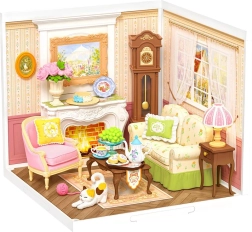 Miniatūra mājiņa “Piecpadsmitās tējas laiks” – pašdarināma 3D koka konstrukciju komplekts ar LED