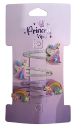 Pink set of glittery unicorn and rainbow hair clips (4 pcs)
