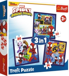 Puzzle Spidey: zirnekļi un dinozauri 3-vienā (20, 36 un 50 gabaliņu)