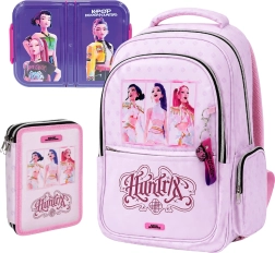 Izdevīgais skolas komplekts KPop Demon Hunters Huntrix – mugursoma, aprīkots penālis un pusdienu kārba