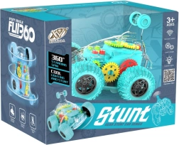 RC auto ar caurspīdīgu zaļu šasiju, kaskadieru režīmu, LED un skaņu