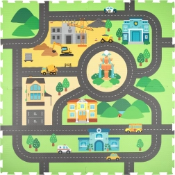 Putas izglītojošs paklājs 120 × 120 cm – pilsētas ielas, 4 daļas HUMBI