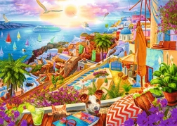 PUZZLE TREFL Premium Plus Tea Time – Santorīni apmeklējums, 1000 gab.