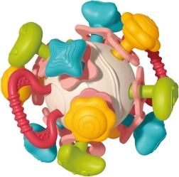 Mīksta grabuļbumba 4in1 WOOPIE – maņu rotaļlieta un graužamrotaļlieta zīdaiņiem