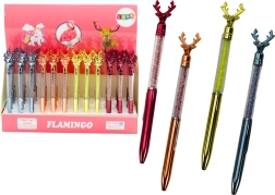 Lodīšu pildspalva ar briedi un mirdzošiem kristāliņiem, zila vai melna tinte, 0,7 mm gals