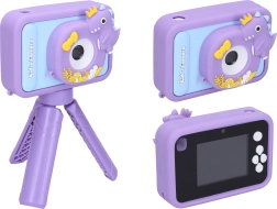 Bērnu digitālais fotoaparāts ar dinozaura silikona apvalku un statīvu, 48 Mpx, Full HD video