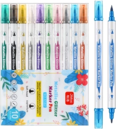 Divpusēju metālisku spīdumu flomāsteru komplekts ar mirdzumiem, 10 gb