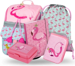 Skolas komplekts Zippy Flamingo: aktovka, penālis, maisiņš, mapes, kārba