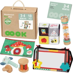 WOOPIE GREEN Montessori kaste XXL 6-in-1 sensorās un izglītojošās rotaļlietas FSC zīdaiņiem 3–4 mēneši