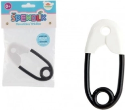 Bērnu grabulītis drošības piespraudes formā, plastmasas, baltmelns