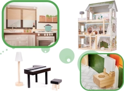 Koka leļļu māja LULILO FLORO boho ar LED, 78 cm