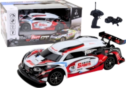 RC sacīkšu auto 1:16 Drift ar maināmiem riteņiem sarkani-balts
