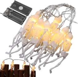 LED Helovīna gaismas virtene ar skeletiem 2 m, 10 piekari, silti balta