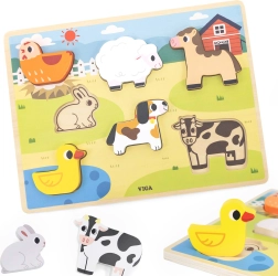 Viga koka Montessori puzzle Ferma 2 vienā