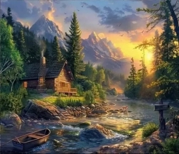 Dimanta gleznošana – būdiņa pie brasla 30 × 40 cm