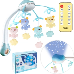 Griestiņš virs gultiņas ar projektoru un tālvadību, 500 melodijas