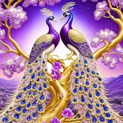 Dimanta gleznošana Pāvi uz zara 30x40 cm