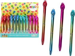 Lodīšu pildspalva ar ananasu, zelta, zilā tinte 0,7 mm