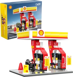 CaDA celtniecības komplekts SHELL ēka – mazumtirdzniecības degvielas uzpildes stacija, 305 detaļas