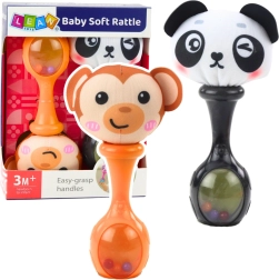 Sensorisko grabuļu komplekts ar mīkstu bumbiņu – pērtiķītis un panda, 2 gab.