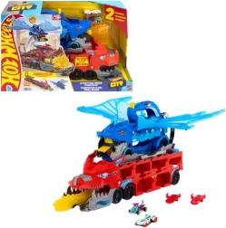 Hot Wheels City Double Dragon Transporter with Race Track and 2 Cars