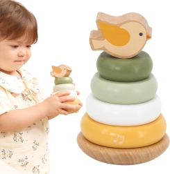 Koka izglītojoša piramīda ar putniņu VIGA PolarB