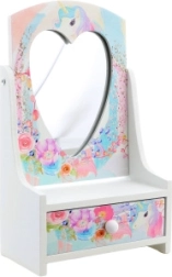 Koka rotu lādīte ar sirds formas spogulīti Vienradzis