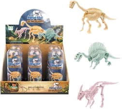 Dinozaura skelets caurspīdīgā tūbiņā