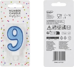 Blue number 9 birthday candle, 7 cm