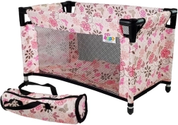 Leļļu gultiņa Alice rozā ar ziediem