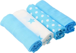 Auduma kokvilnas autiņi New Baby Softy ar apdruku 70 × 70 cm, 4 gab., tirkīzzilā/baltā krāsā