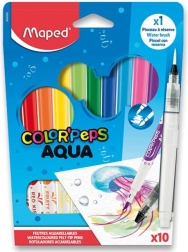 MAPED Color'Peps Aqua flomāsteri ar otu efektu, 10 krāsu komplekts + ūdens ota