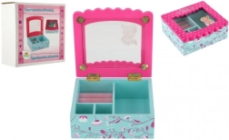 Koka rotaslietu lādīte ar ziediem un spoguli, tirkīza–rozā